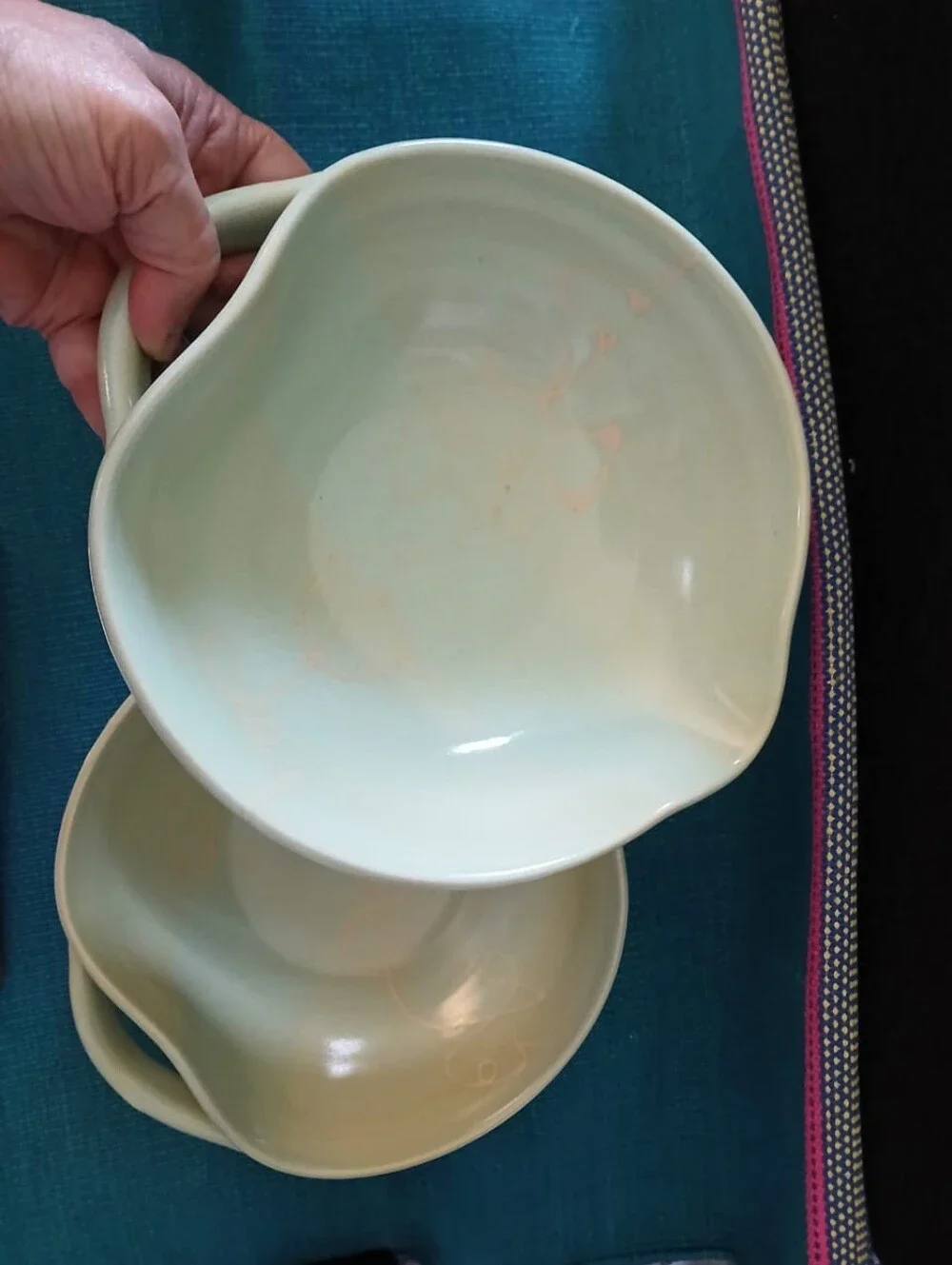 New Studio Artisan Pottery Pale Green Ceramic Mixing Bowls - Set of 2